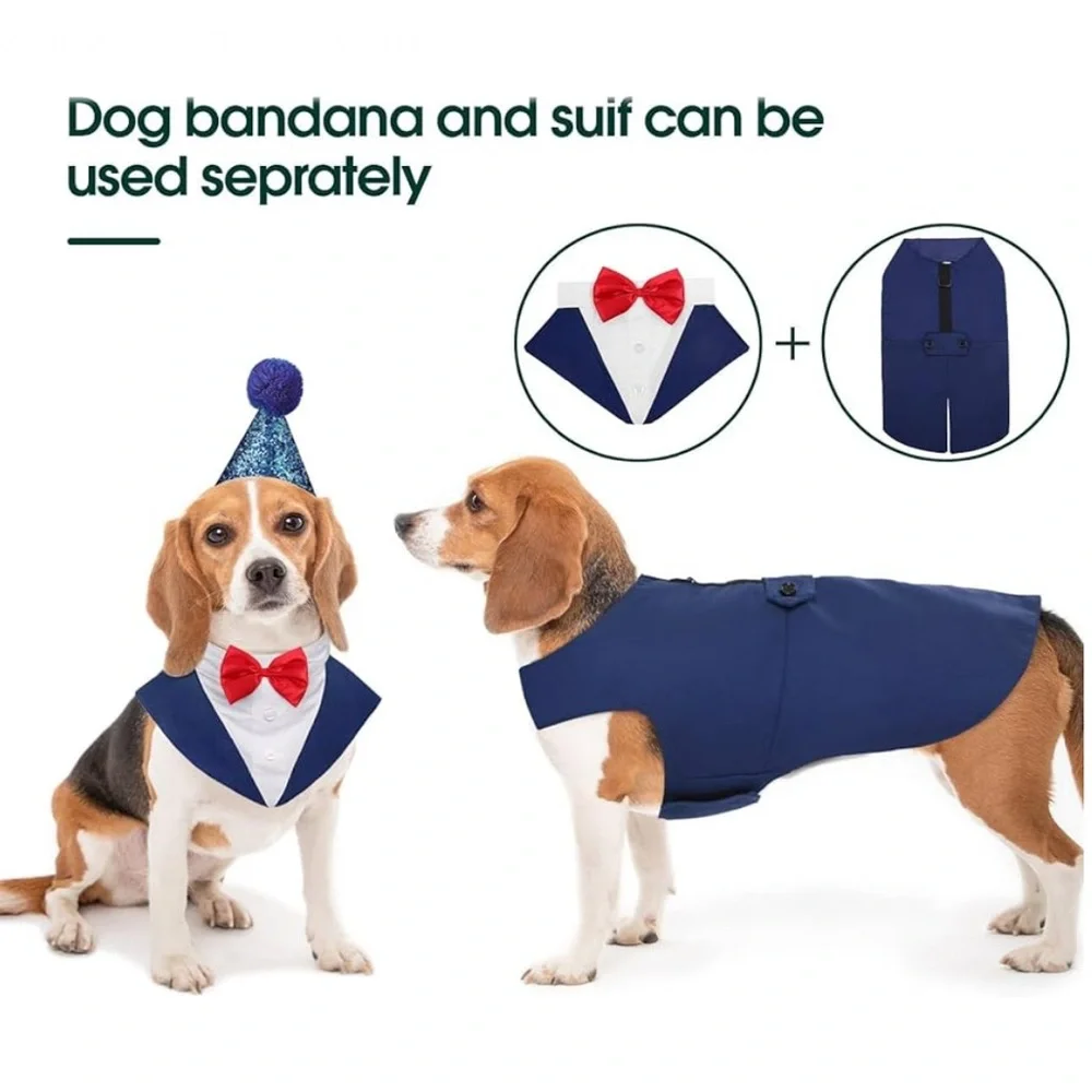 NWOT Kuoser Navy Dog Tuxedo - Suit and Bandana Set